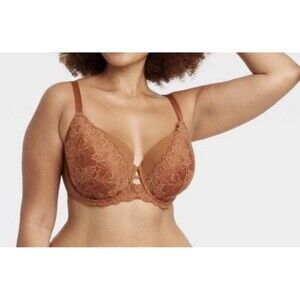 Auden Lightly Lined Balconette Underwire Bra Size 40DDD Brown Lace Underwire
